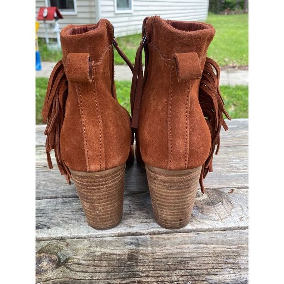 Toms Fringed Ankle Boot Rust Suede Boho Western Festival Booties Wm’s Sz 8 - Picture 5 of 7